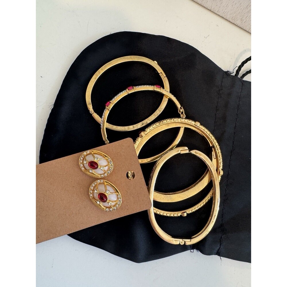 Vintage Carolee Gold Tone 5 Bracelets & Earrings Set WOW! - Picture 6 of 6